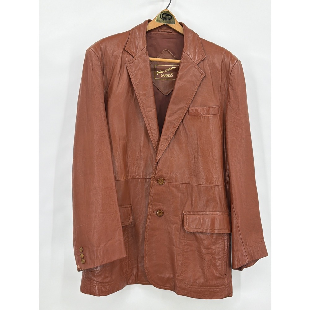 Vintage 70s Raffaello Brown Leather Blazer Jacket Mens 46 Disco